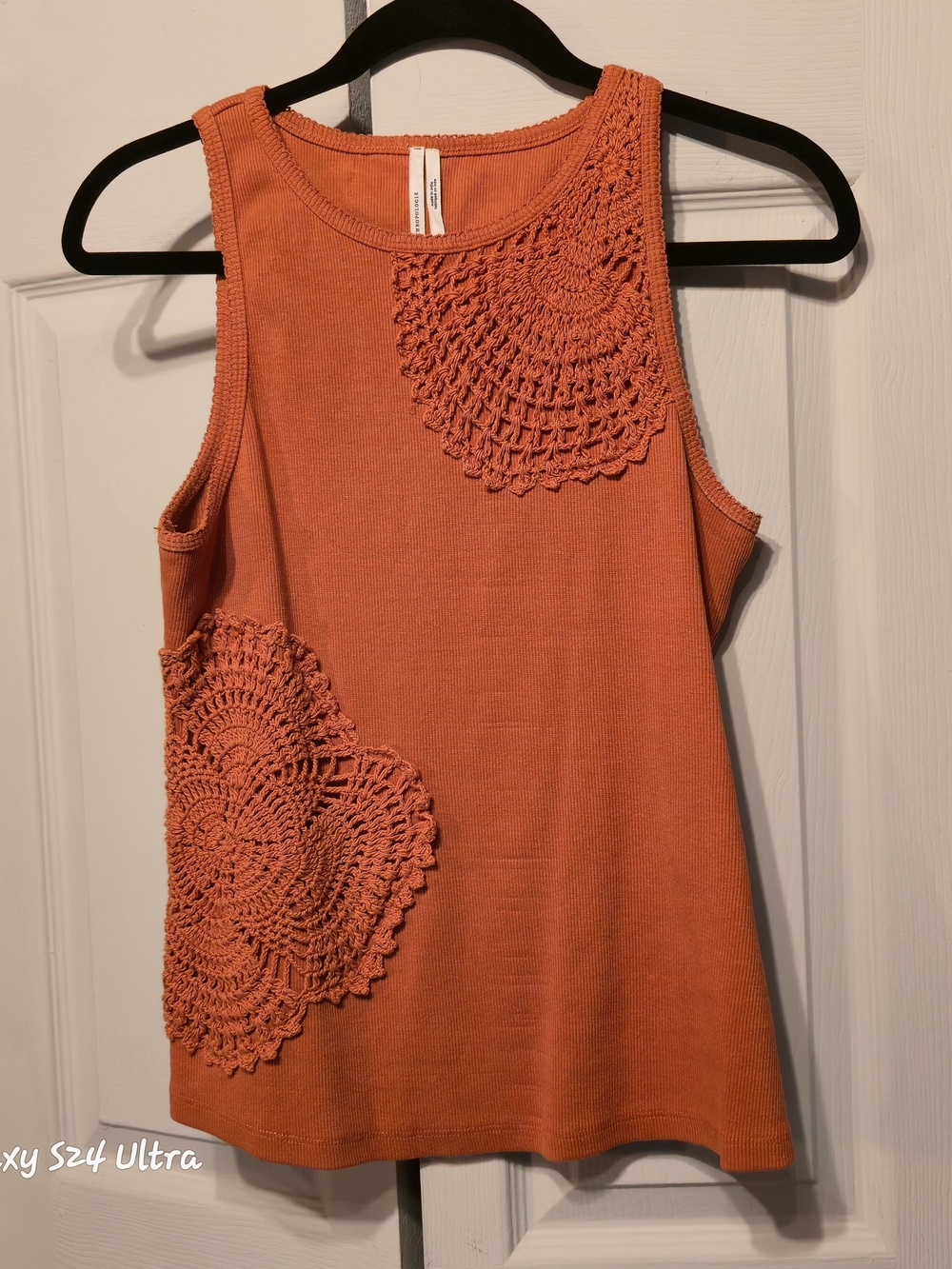 Anthropologie Burnt Orange Floral Crochet Tank Size Medium